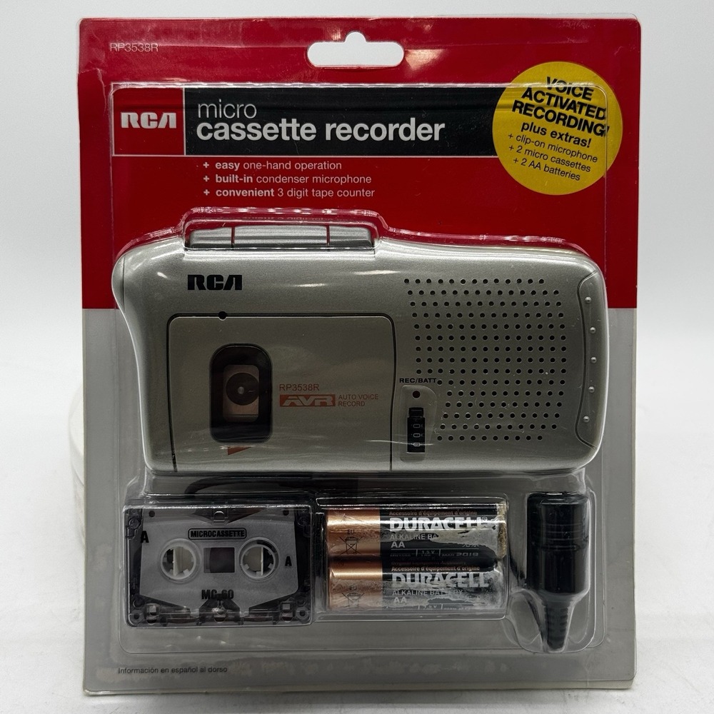 RCA Micro Cassette Recorder RP3538R Clip-on Microphone Voice NEW Sealed READ